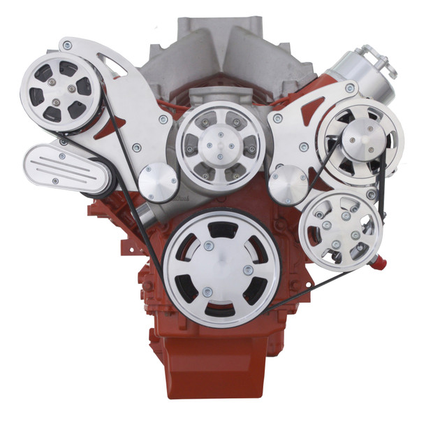 CVF Racing - CVF Chevy LS High-Mount Serpentine System with Standard Rotation WP, AC, Alternator & Power Steering - Polished (All Inclusive) - Image 1