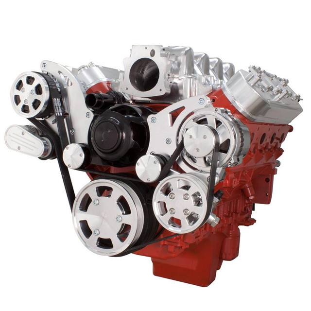 CVF Racing - CVF Chevy LS High-Mount Serpentine System with AC, Alternator & Power Steering with Electric Water Pump - Polished (All Inclusive) - Image 1