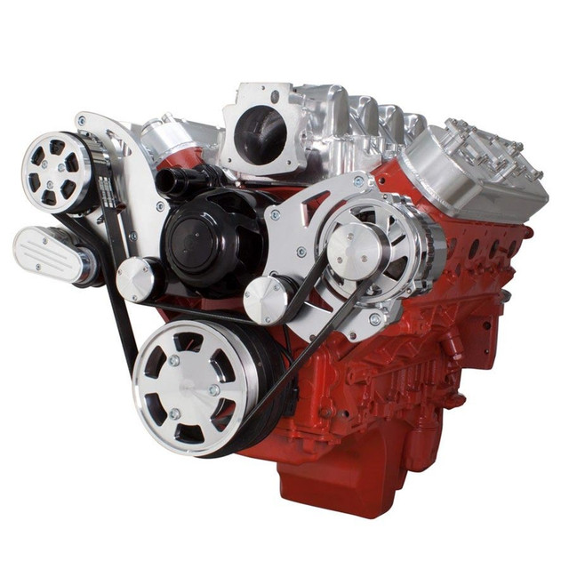 CVF Racing - CVF Chevy LS High-Mount Serpentine System with AC & Alternator with Electric Water Pump - Polished (All Inclusive) - Image 1