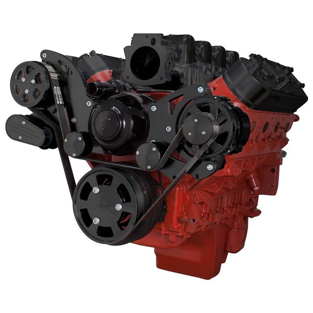 CVF Racing - CVF Chevy LS High-Mount Serpentine System with AC & Alternator with Electric Water Pump - Black (All Inclusive) - Image 1