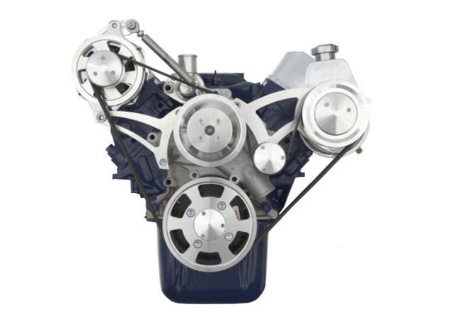 CVF Racing - CVF Ford SBF 289, 302 & 351W Serpentine Conversion Special Cobra Configuration with High Mount  Alternator & Power Sterring Brackets, For High Flow Water Pump - Polished - Image 1