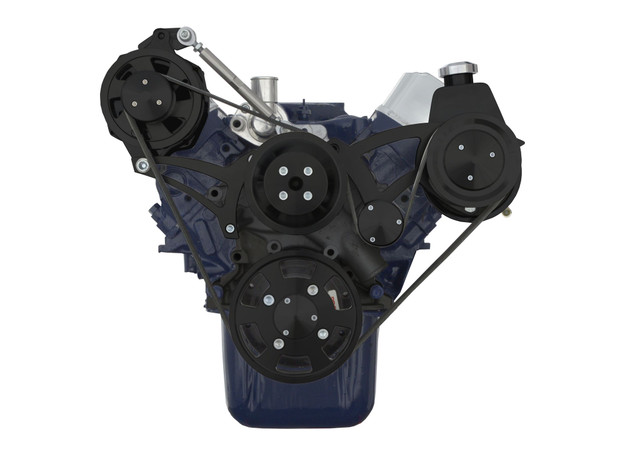 CVF Racing - CVF Ford SBF 289, 302 & 351W Serpentine Conversion Special Cobra Configuration with High Mount  Alternator & Power Steering Brackets, For High Flow Water Pump - Black - Image 1