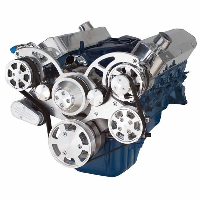 CVF Racing - CVF Ford SBF 351C, 351M & 400 Serpentine System with AC, Power Steering & Alternator, High Flow Water Pump - Polished (All Inclusive) - Image 1