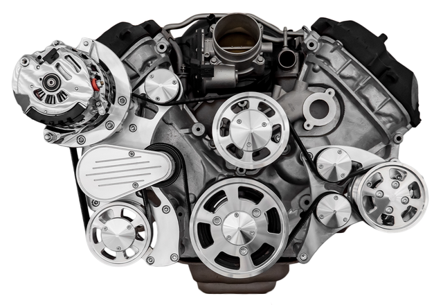 CVF Racing - CVF Ford Coyote 5.0L Compact Serpentine System with PS & ALT, High Flow Water Pump - Polished (All Inclusive) - Image 1