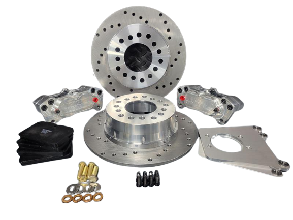 Aerospace Components - Aerospace 8.8 Ford Housing Ends 4 Piston Rear Heavy Duty Drag Disc Brakes With Stock C-Clip Axles - 1/2" Stud - Image 1