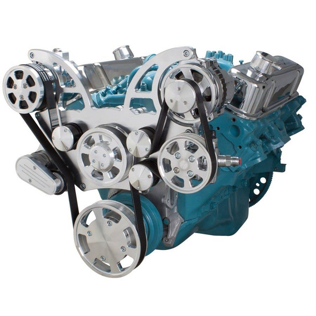 CVF Racing - CVF Pontiac 350-400, 428 & 455 V8 Serpentine System with Power Steering & AC Alternator For High Flow Water Pump - Polished (All Inclusive) - Image 1