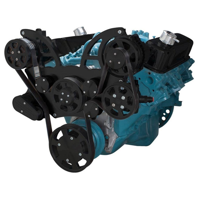 CVF Racing - CVF Pontiac 350-400, 428 & 455 V8 Serpentine System with Power Steering & AC Alternator For High Flow Water Pump - Black (All Inclusive) - Image 1