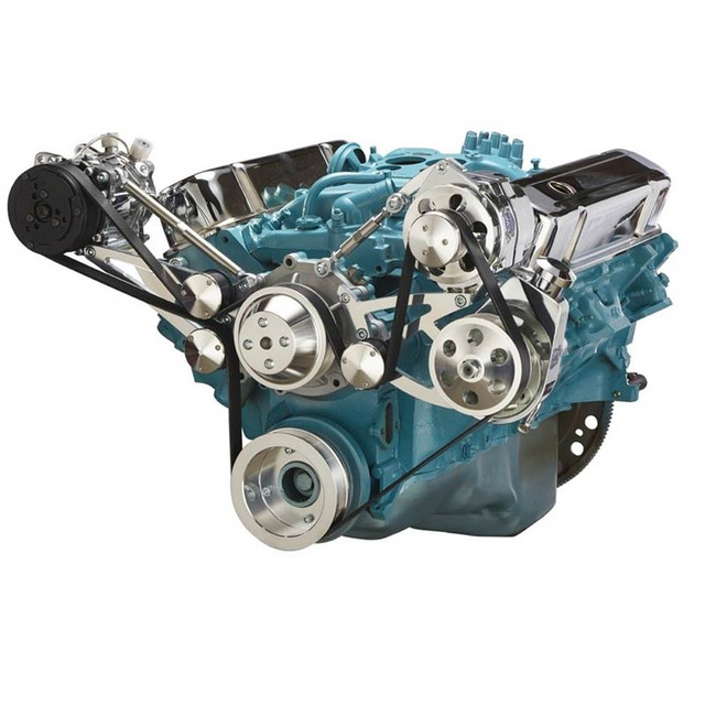 CVF Racing - CVF Pontiac 350-400, 428 & 455 V8 Serpentine Conversion System with Power Steering, AC & Alternator Brackets For High Flow Water Pump - Polished - Image 1