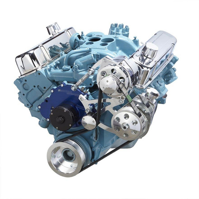 CVF Racing - CVF Pontiac 350-400, 428 & 455 V8 Serpentine Conversion System with Power Steering & Alternator Brackets For Electric Water Pump - Polished - Image 1