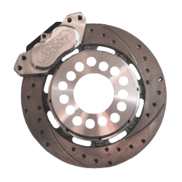 Aerospace Components - Aerospace 8.8 Ford Housing Ends 4 Piston Pro-Street Dimpled & Slotted Rear Drag Disc Brakes With C-Clip Eliminators - 5/8" Stud - Image 1