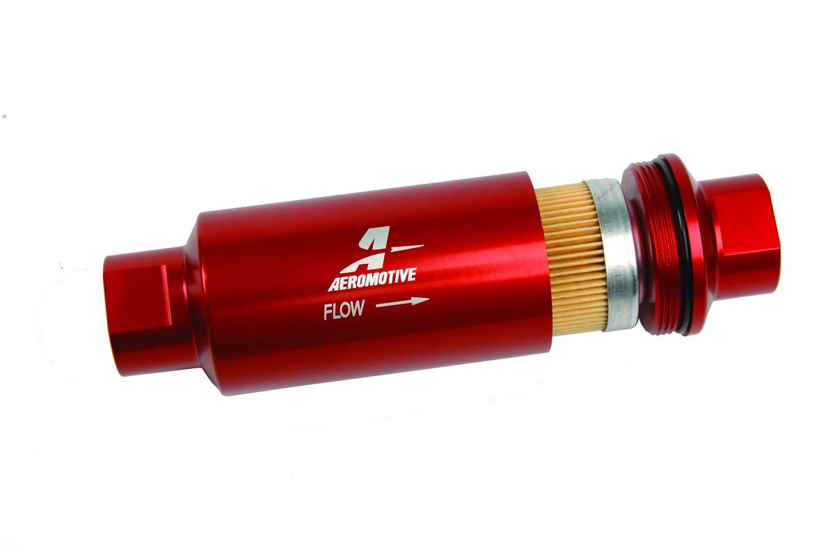 Aeromotive - Aeromotive Filter In-Line 10-micron Fabric Element ORB-10 Port Bright-Dip Red 2" OD - Image 1