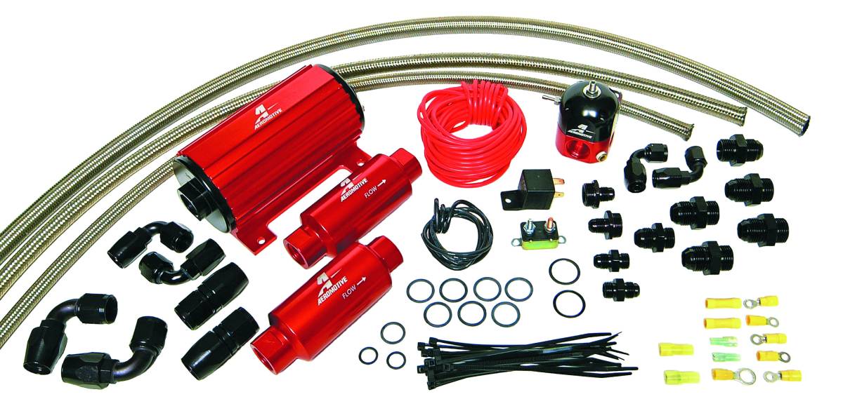 Aeromotive - Aeromotive A1000 Carbureted Fuel System Complete (includes 11101 pump 13204 reg. (2) filters hose fittings wiring kit) - 17242 - Image 1