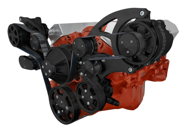 CVF Racing - CVF Chevy Small Block Wide Mount Serpentine System with A/C & Alternator (All Inclusive) - Black - Image 1