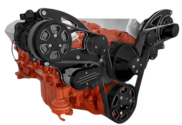 CVF Racing - CVF Chevy Small Block Wide Mount Serpentine System with AC, Power Steering & Alternator (All Inclusive) - Black Diamond - Image 1