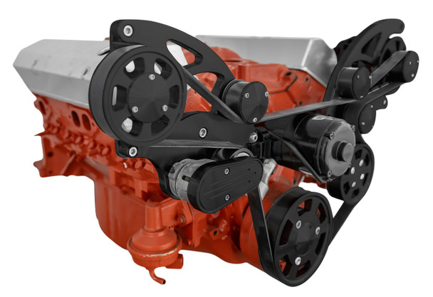 CVF Racing - CVF Chevy Small Block Wide Mount Serpentine System with AC, Power Steering, Alternator & Electric Water Pump (All Inclusive) - Black - Image 1