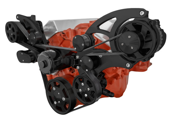 CVF Racing - CVF Chevy Small Block Wide Mount Serpentine System with Power Steering, Alternator & Electric Water Pump (All Inclusive) - Black - Image 1