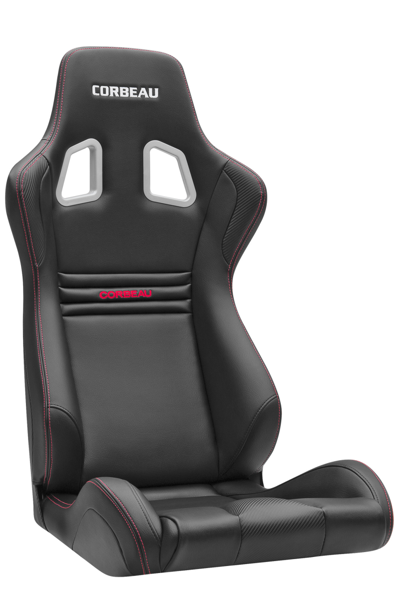 Corbeau-Blem - Blemished Corbeau Evolution X Black Vinyl/Red Stitching Fixed Back Seat W/ Seat Heater - Single - Image 1