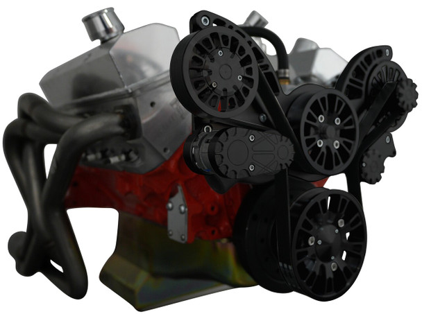 CVF Racing - CVF Chevy Small Block CNC Billet Mid-Mount Serpentine System with AC, Power Steering & Alternator (All Inclusive) - Black - Image 1