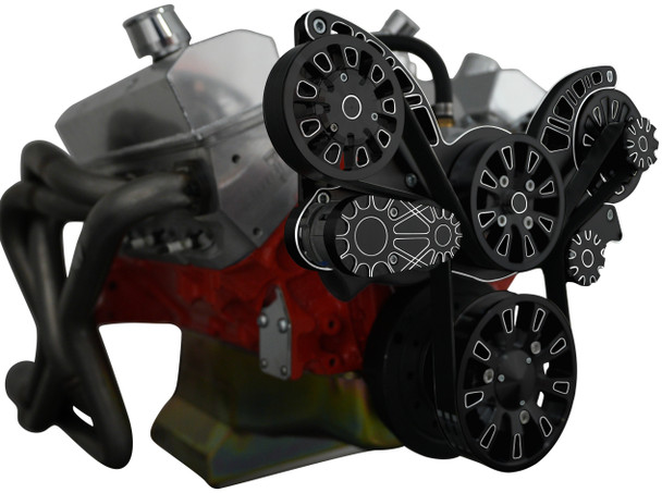 CVF Racing - CVF Chevy Small Block CNC Billet Mid-Mount Serpentine System with AC, Power Steering & Alternator (All Inclusive) - Black Diamond - Image 1