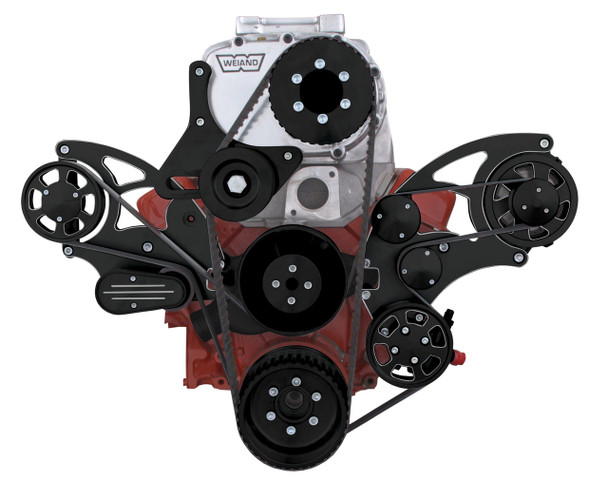 CVF Racing - CVF Wraptor SBC FEAD System For Weiand Roots Blower with Power Steering and Alternator - Black Diamond - Image 1