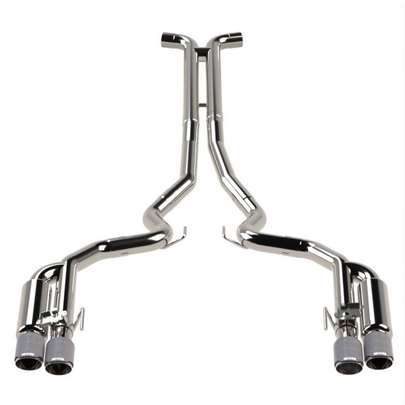 Kooks Headers - Kooks Ford Mustang 2018+ Track Valved Quad-Exit Cat-Back w/ H-Pipe - Carbon Fiber Tips - Image 1