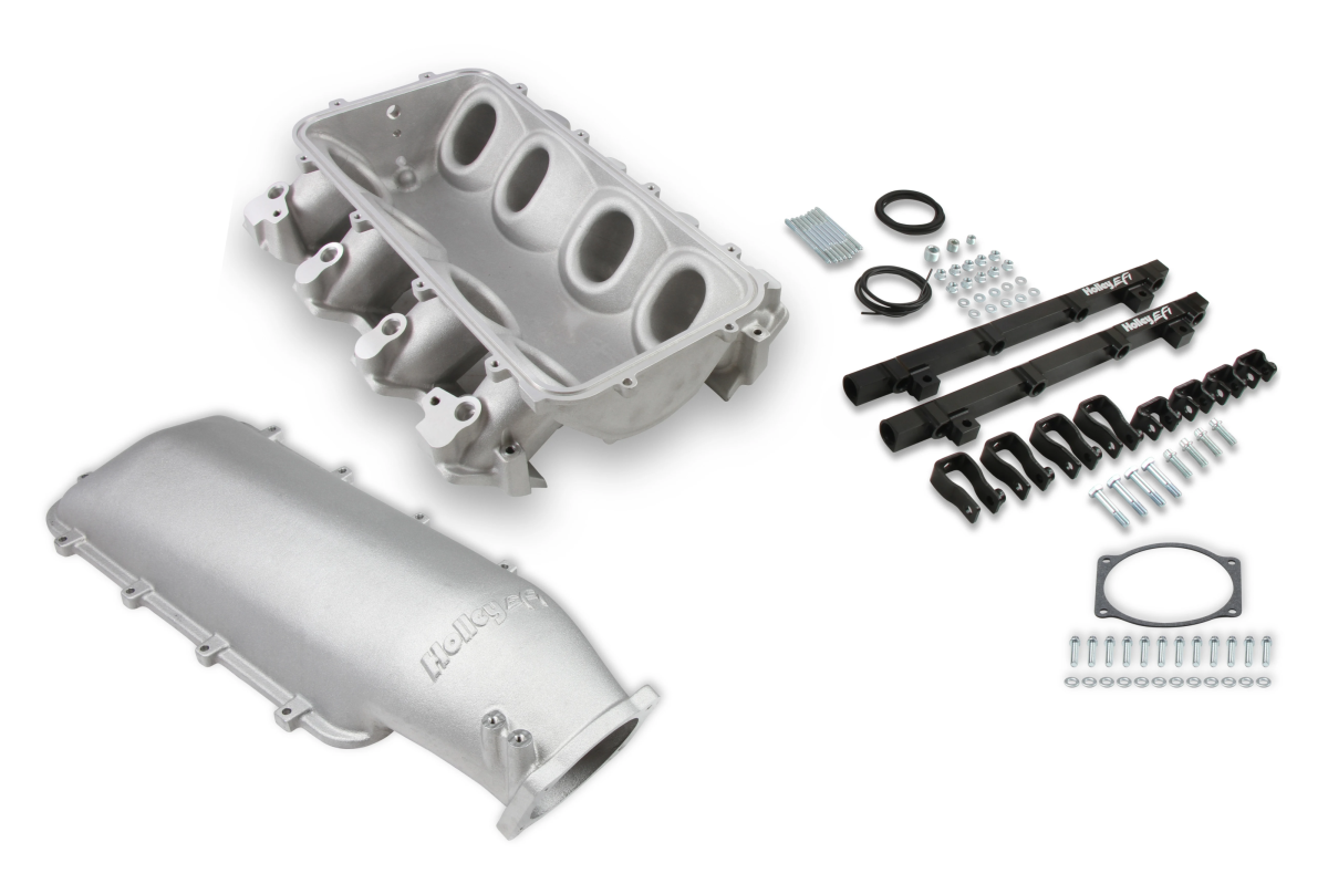 Holley - Holley Lo-Ram LS3 Intake Manifold w/ High Flow Fuel Rails - Satin (16-Injectors) - Image 1