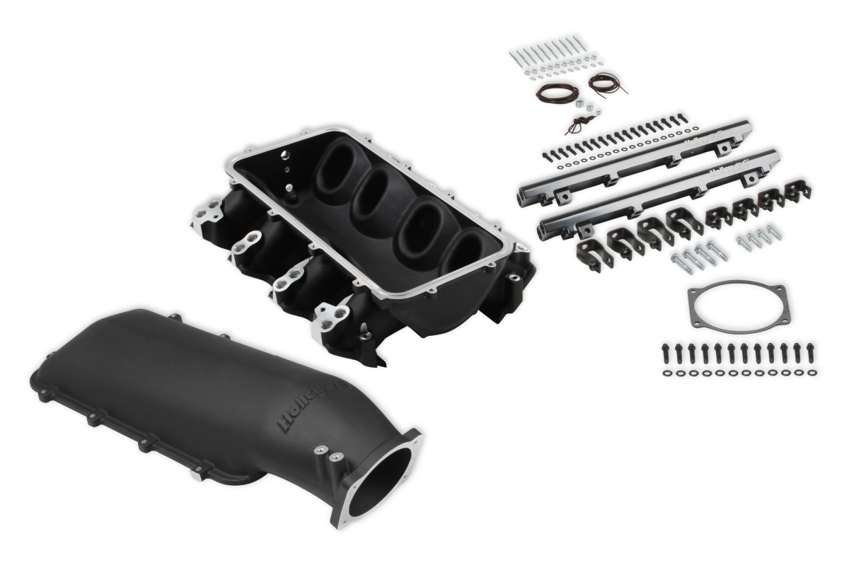 Holley - Holley Lo-Ram LS3 Intake Manifold w/ High Flow Fuel Rails - Black (16-Injectors) - Image 1