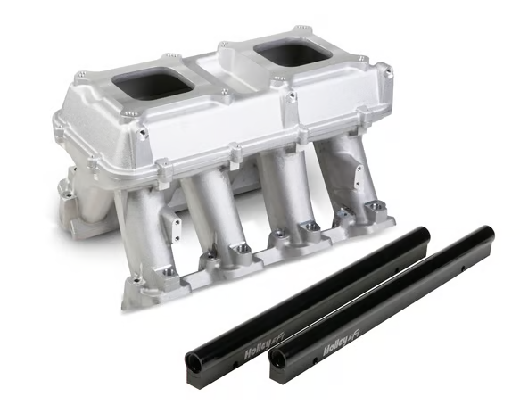 Holley - Holley Hi-Ram LS3/L92 Dual 4150 Carb Intake Manifold w/ High Flow Fuel Rails for Port Injection - Satin (Sideways and Inline Mounting) - Image 1