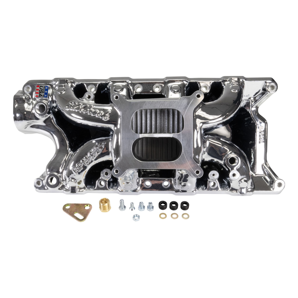 Edelbrock - Edelbrock Performer RPM Air-Gap Dual Plane Intake Manifold for SBF 302/331/347 w/ Holley 4150 Pattern - Chrome Plasma - Image 1
