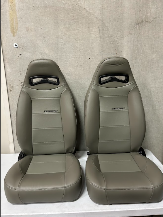 Corbeau-Blem - Blemished Corbeau Moab Grey Vinyl Reclining  Back Racing Seats w/ Seat Heaters - Pair - Image 1