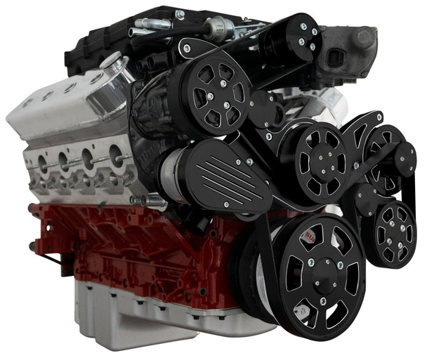 CVF Racing - CVF Wraptor LS 8-Rib FEAD System For Edelbrock Superchargers with AC, Power Steering and Alternator - Black Diamond (Camaro Spacing) - Image 1