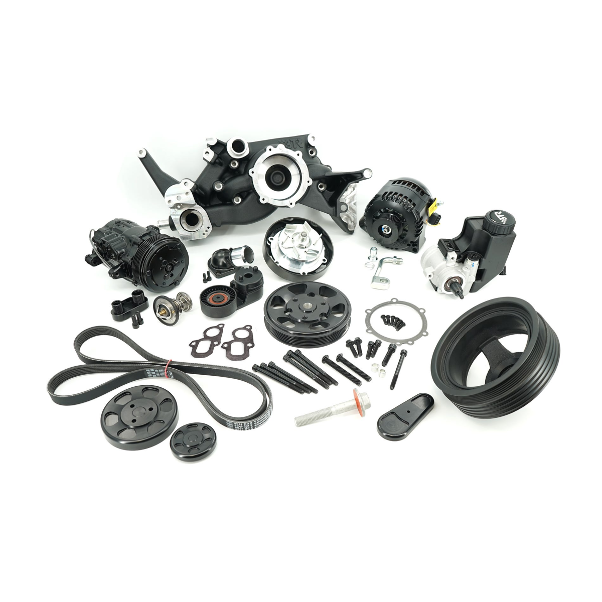 Brian Tooley Racing - BTR LT 6-Rib Front Accessory Drive Bracketless System w/ PS, AC & Alternator and Dress-Up Kit - Black - Image 1