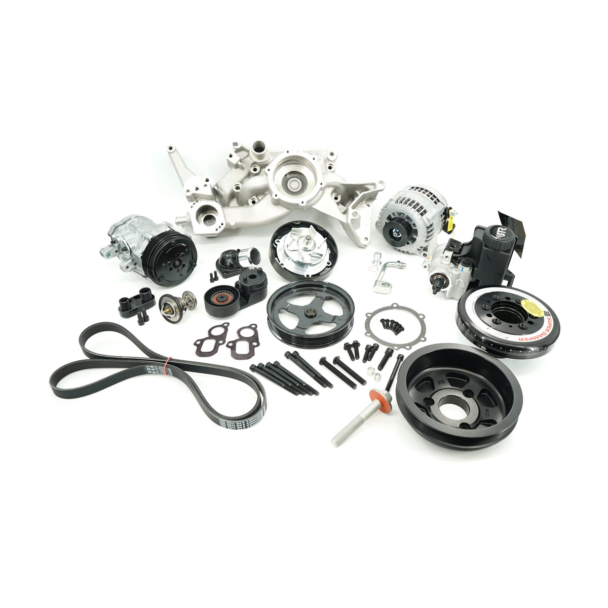 Brian Tooley Racing - BTR LT 6-Rib Front Accessory Drive Bracketless System w/ PS, AC & Alternator and ATI Balancer - Satin - Image 1