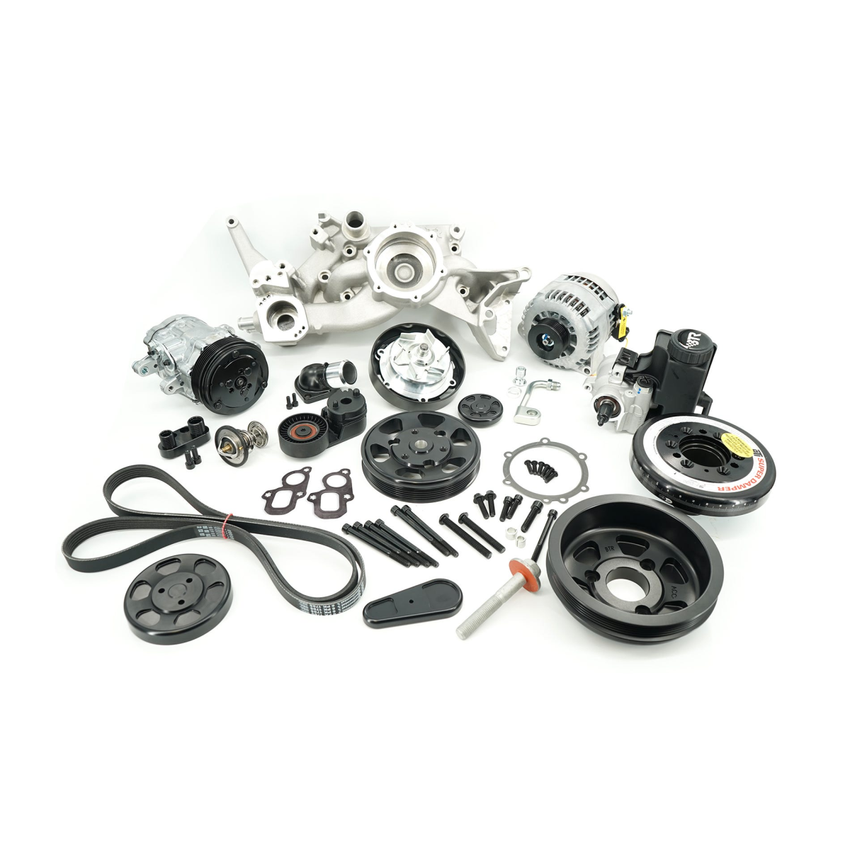 Brian Tooley Racing - BTR LT 6-Rib Front Accessory Drive Bracketless System w/ PS, AC & Alternator, Dress-Up Kit and ATI Balancer - Satin - Image 1