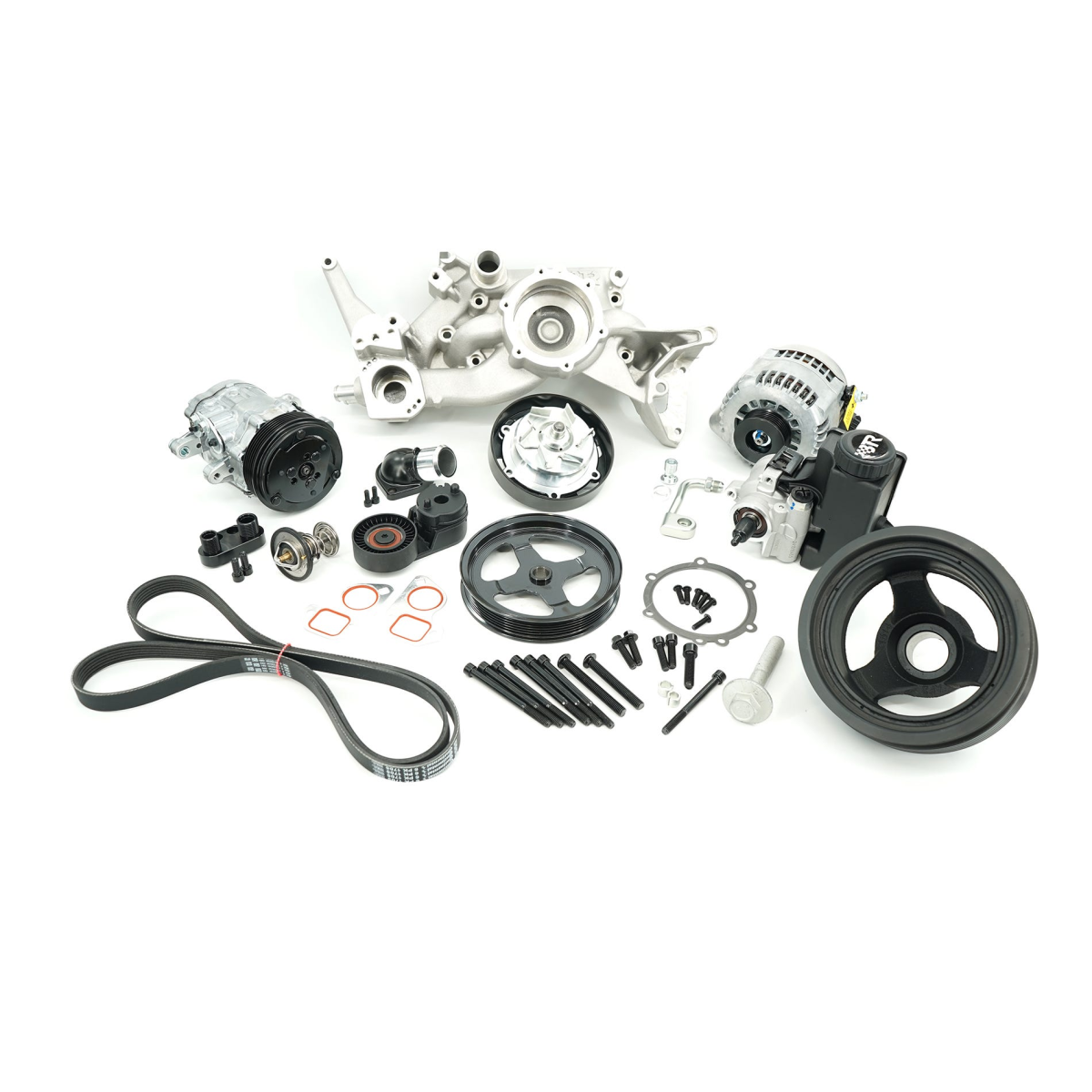 Brian Tooley Racing - BTR LS 6-Rib Front Accessory Drive Bracketless System w/ PS, AC & Alternator - Satin - Image 1