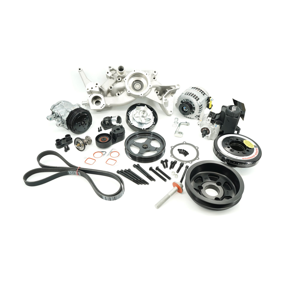 Brian Tooley Racing - BTR LS 6-Rib Front Accessory Drive Bracketless System w/ PS, AC & Alternator and ATI Balancer - Satin - Image 1