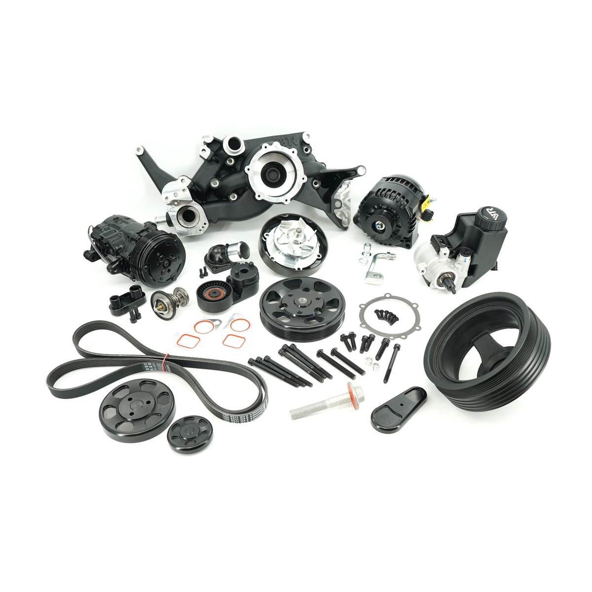 Brian Tooley Racing - BTR LS 6-Rib Front Accessory Drive Bracketless System w/ PS, AC & Alternator and Dress-Up Kit - Black - Image 1