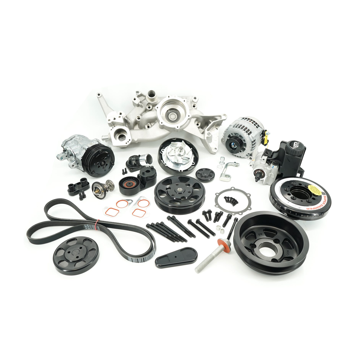 Brian Tooley Racing - BTR LS 6-Rib Front Accessory Drive Bracketless System w/ PS, AC & Alternator, Dress-Up Kit and ATI Balancer - Satin - Image 1