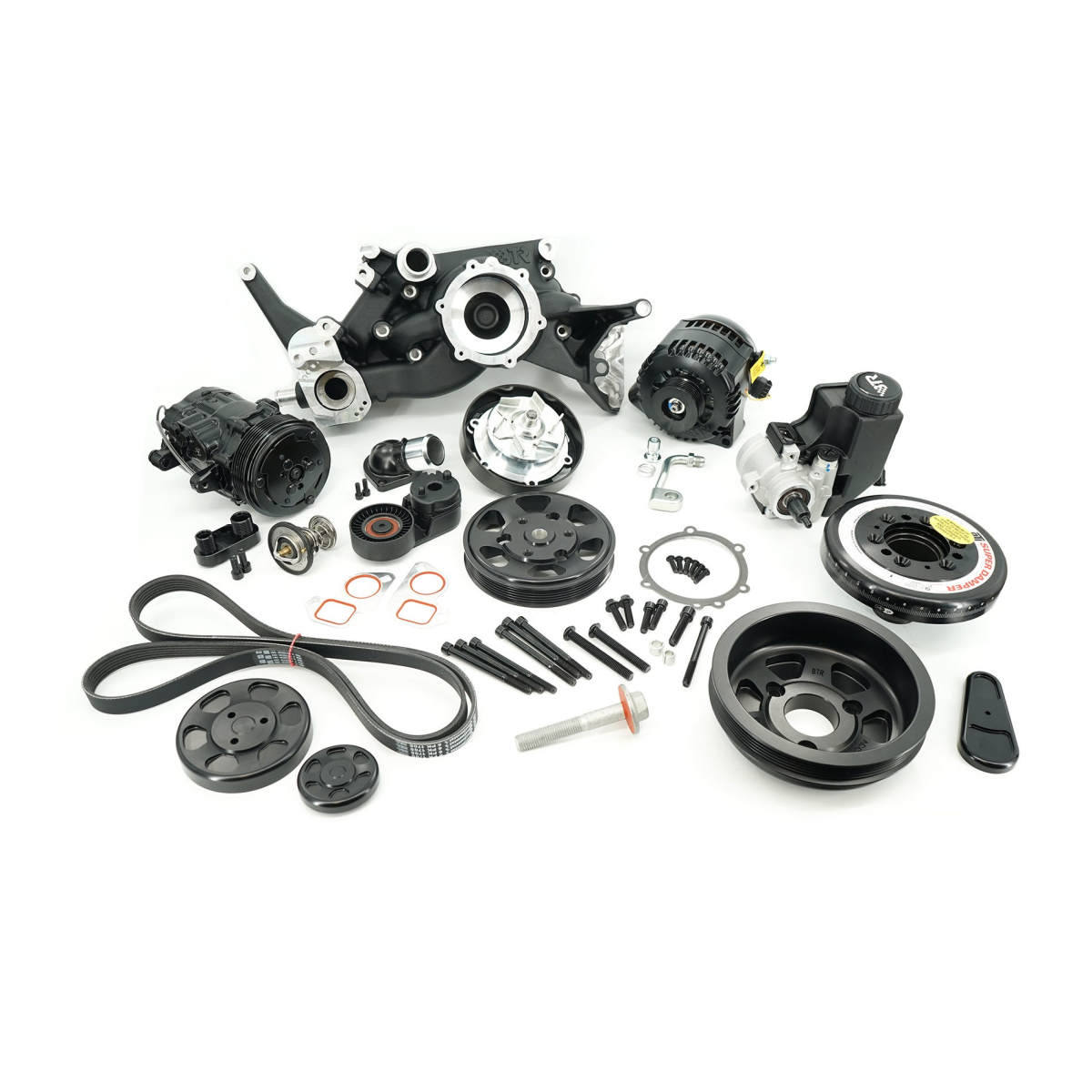 Brian Tooley Racing - BTR LS 6-Rib Front Accessory Drive Bracketless System w/ PS, AC & Alternator, Dress-Up Kit and ATI Balancer - Black - Image 1