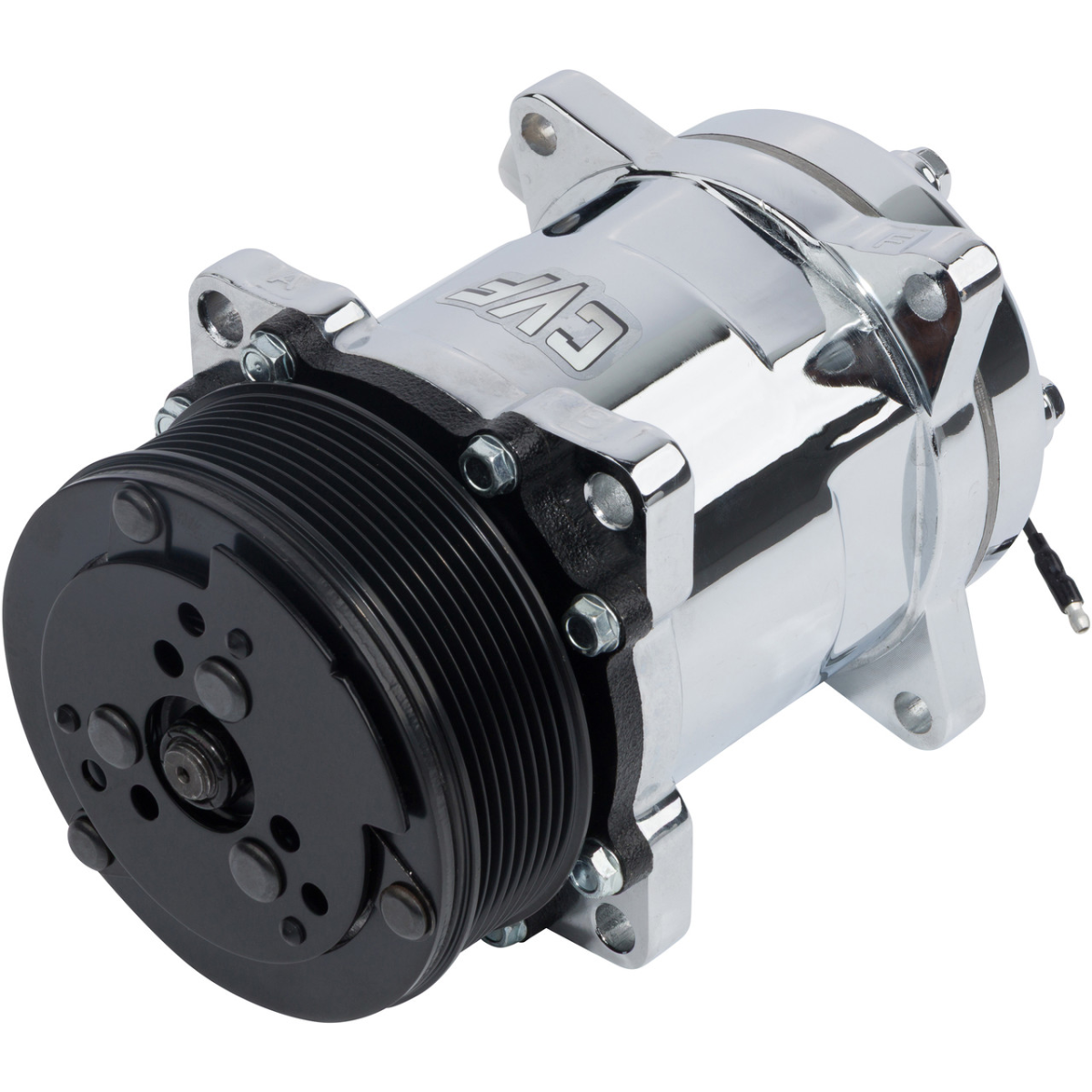 CVF Racing - CVF R134A Sanden Style AC Compressor w/ 8-Rib Clutch Pulley - Chrome Plated - Image 1