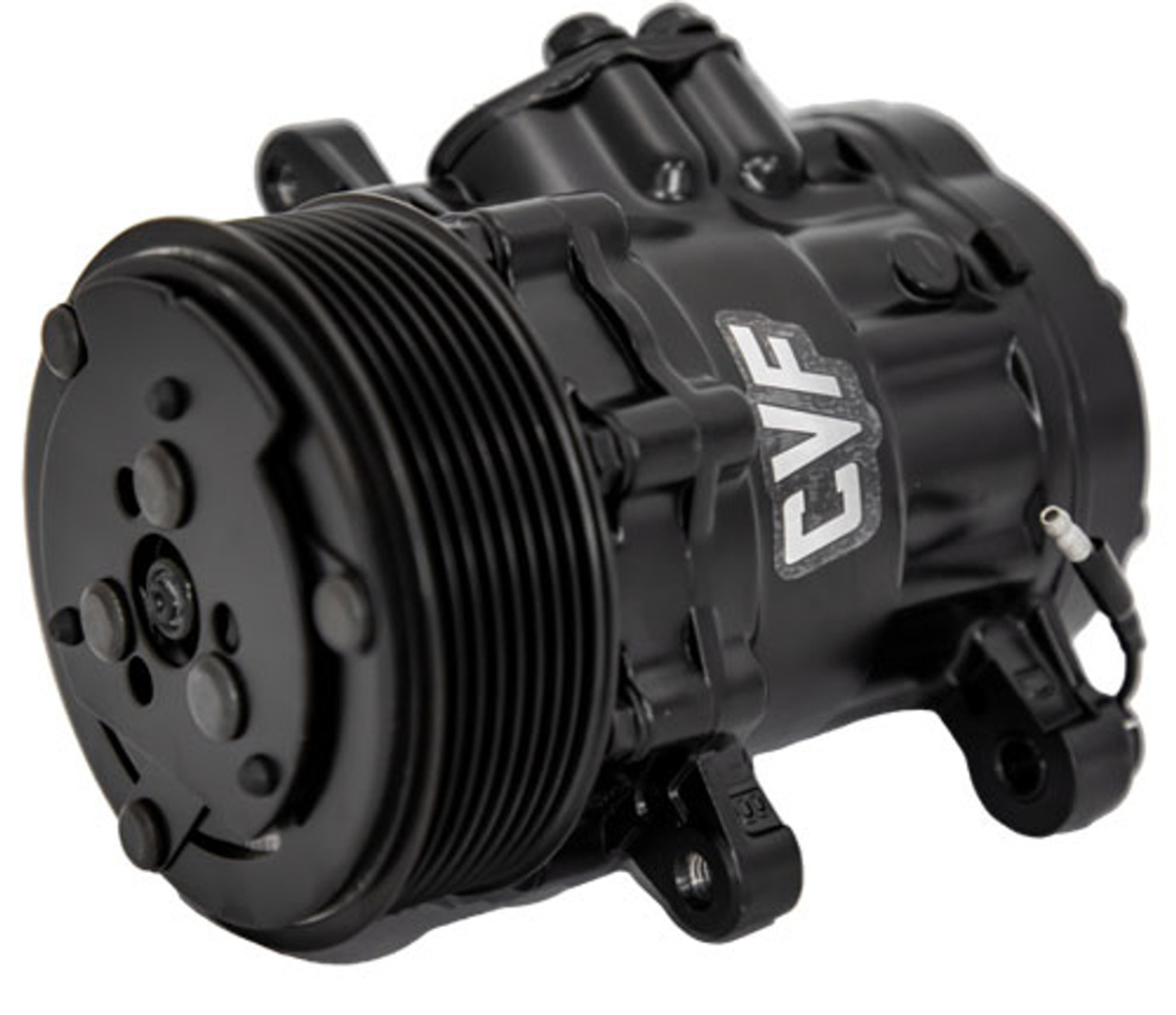 CVF Racing - CVF R134A Peanut Style AC Compressor w/ 8-Rib Clutch Pulley - Powdercoated Black - Image 1