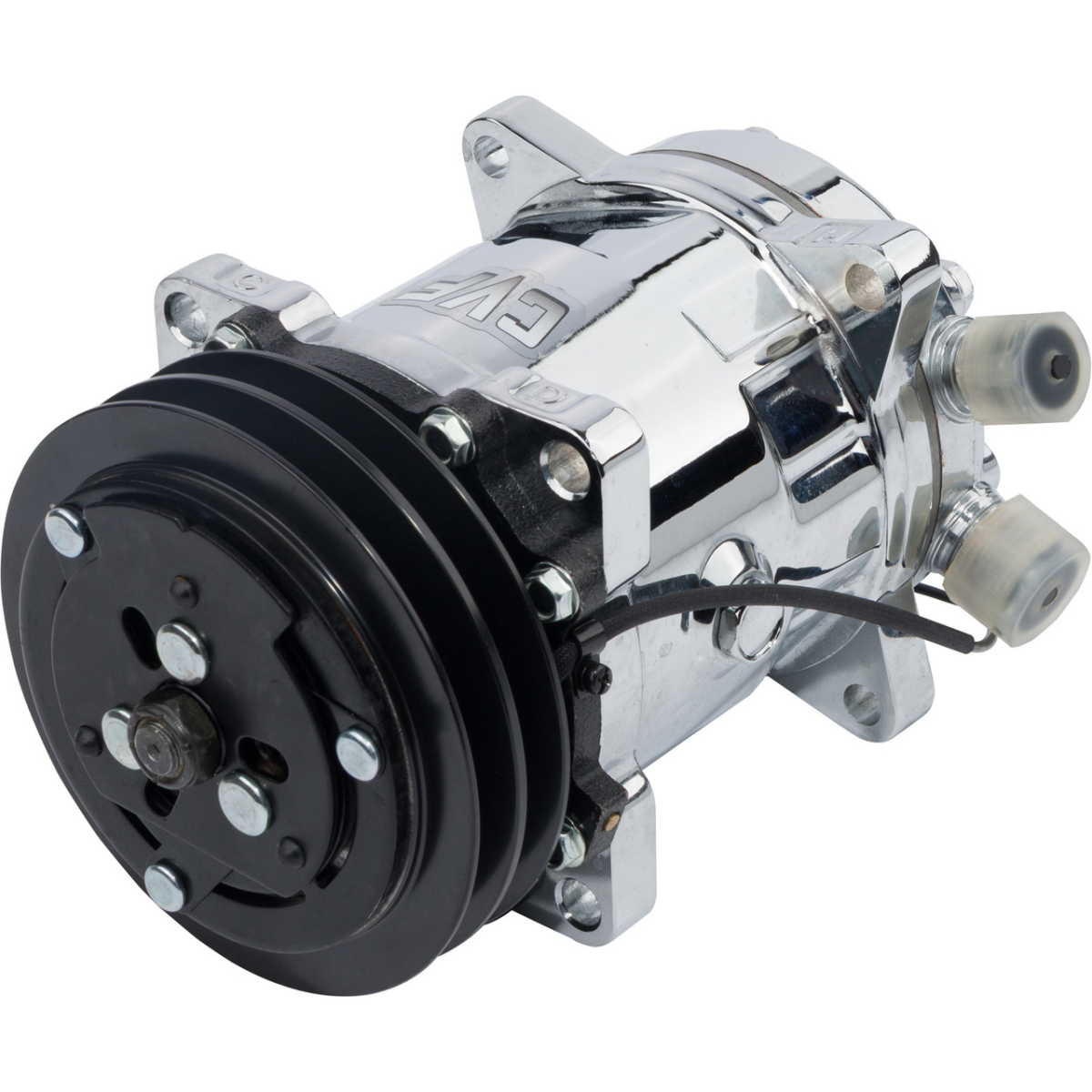 CVF Racing - CVF R134A Sanden Style AC Compressor w/ 2 Groove V-Belt Clutch Pulley - Chrome Plated - Image 1