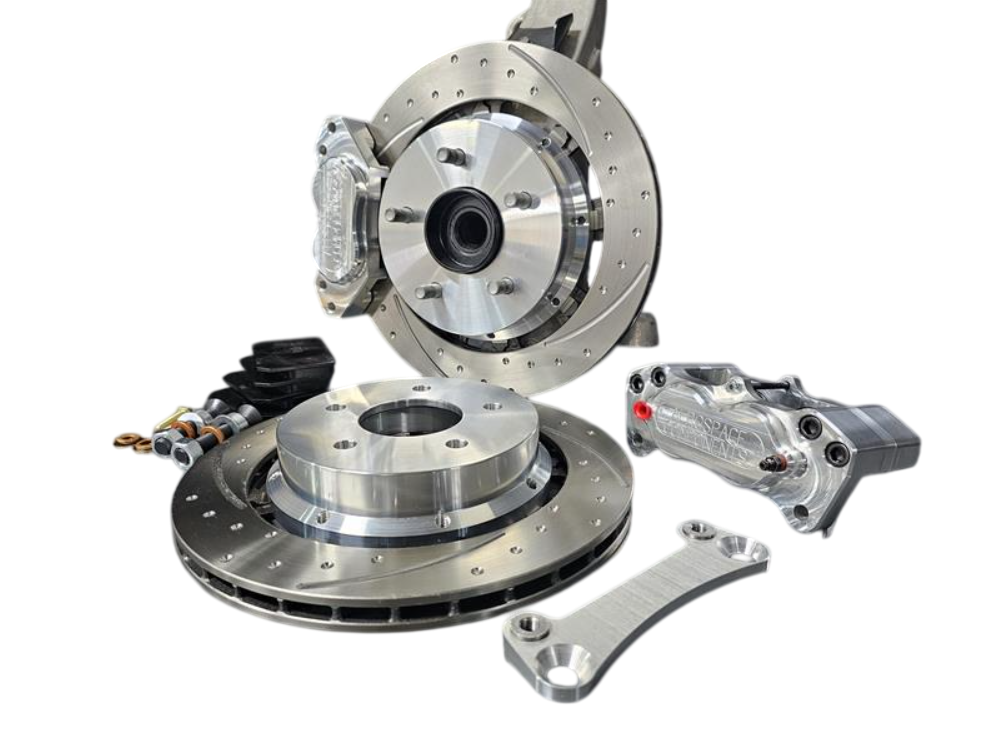 Aerospace Components - Aerospace Nissan 370Z / Nissan Z / Infiniti Q50/Q60/Q70/G37 4 Piston Front Pro-Street Dimpled and Slotted Disc Brake Kit - Image 1