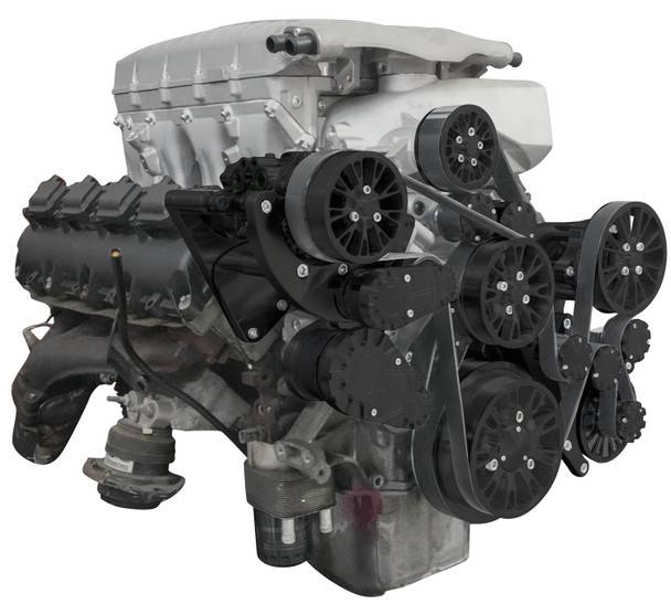 CVF Racing - CVF Reaper Dodge Hemi 5.7L/6.1L/6.4L 10-Rib FEAD System For Whipple Inverted 3.0L With Alternator, AC & Power Steering - Black - Image 1