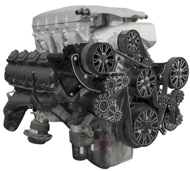 CVF Racing - CVF Reaper Dodge Hemi 5.7L/6.1L/6.4L 10-Rib FEAD System For Whipple Inverted 3.0L With Alternator, AC & Power Steering - Black Diamond - Image 1