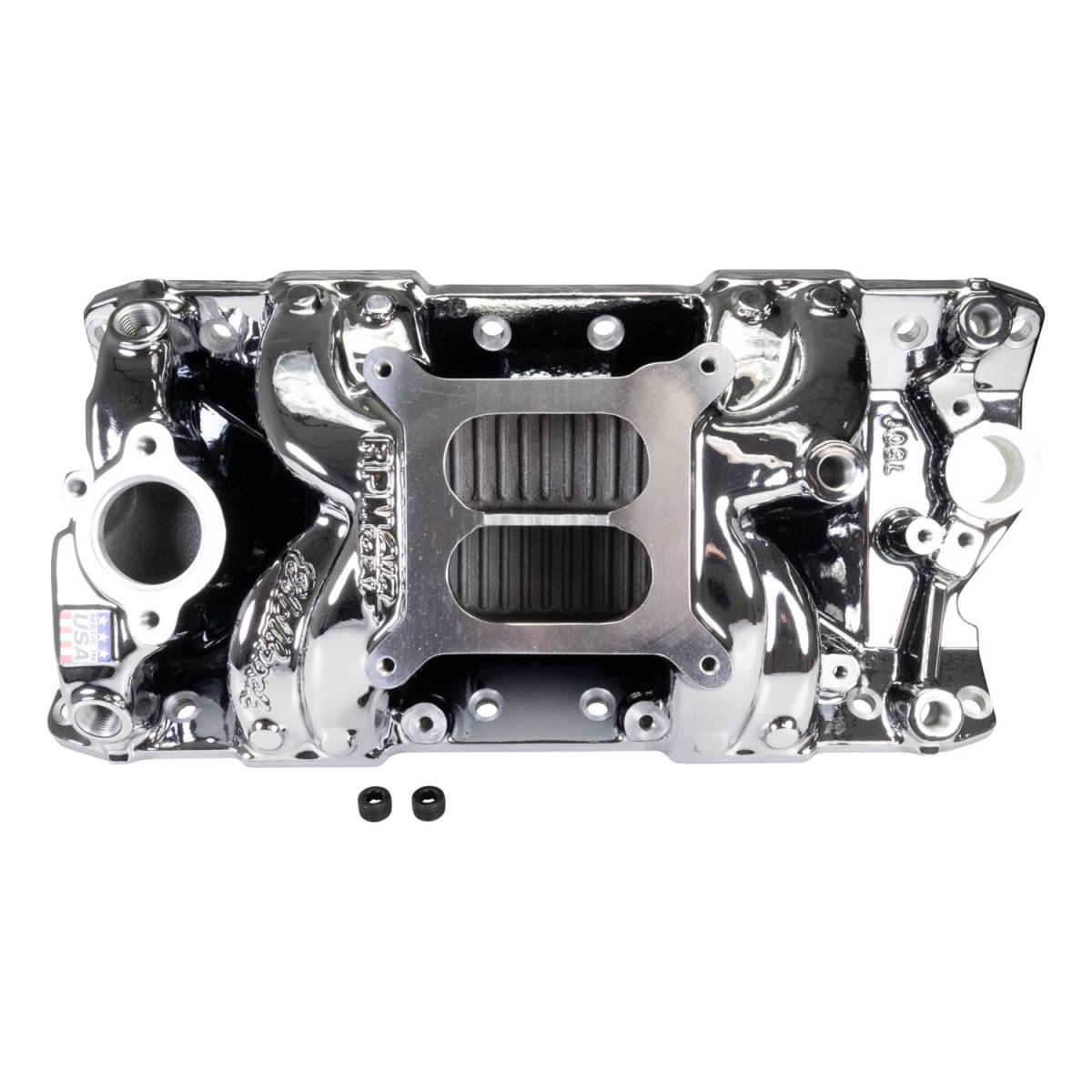 Edelbrock - Edelbrock Performer RPM Air-Gap SBC Dual Plane Chrome Plasma Intake Manifold - Square Bore - Image 1