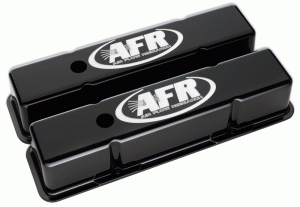 AFR SBC Aluminum Valve Tall Covers CNC Engraved, Black Powder Coat