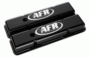 AFR SBC Aluminum Valve Standard Covers CNC Engraved, Black Powder Coat