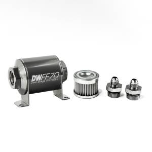 DeatshWerks In-Line Universal Fuel Filter Kit - Stainless Steel 5 Micron, 6AN, 70mm