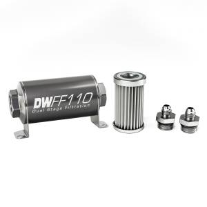 DeatshWerks In-Line Universal Fuel Filter Kit - Stainless Steel 5 Micron, 6AN, 110mm
